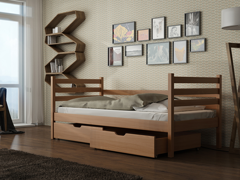 Detská posteľ 90 x 200 cm Marisa (s roštom a úl. priestorom) (buk)