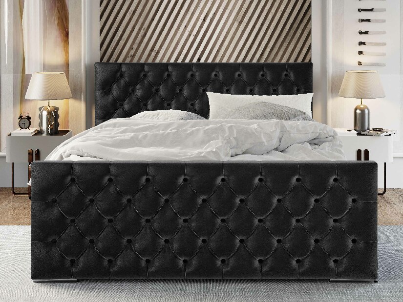 Manželská posteľ 160 cm Velva (čierna) (s roštom a úložným priestorom)