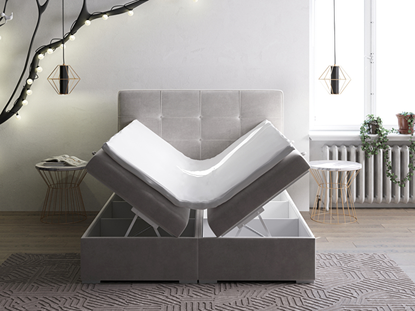 Manželská posteľ Boxspring 140 cm Loty (svetlosivá) (s úložným priestorom)