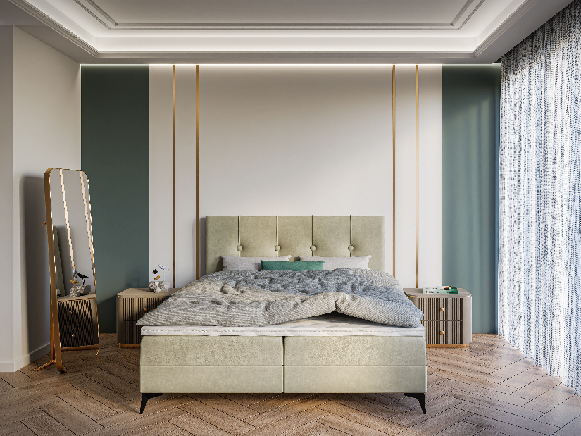 Kontinentálna posteľ 180 cm Roseann (svetlobéžová) (s matracom a úl. priestorom)