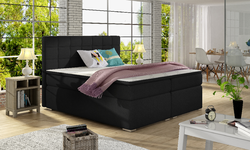 Manželská posteľ Boxspring 160 cm Abbie (čierna) (s matracmi)