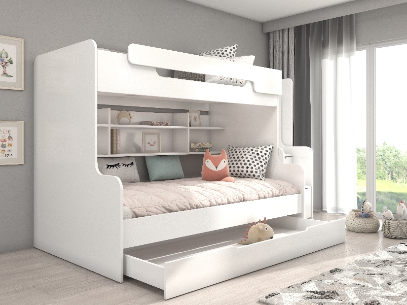 Poschodová detská posteľ 200x90 cm, 200x120 cm Homer (s roštom) (biela)