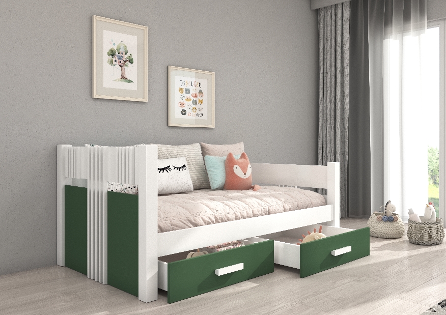 Detská posteľ 200x90 cm s matracom Buppi (zelená)