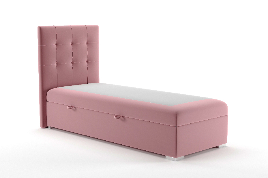 Jednolôžková posteľ Boxspring 90 cm Denny (s úložným priestorom) (ružová)