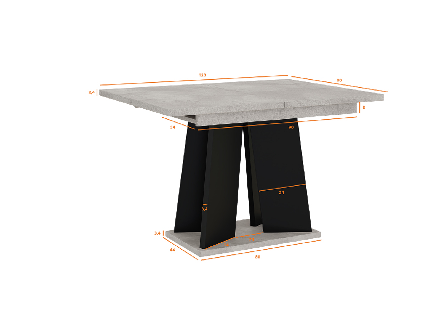 Jedálenský stôl Mulnu (svetlosivá + čierna) (pre 4 až 6 osôb)