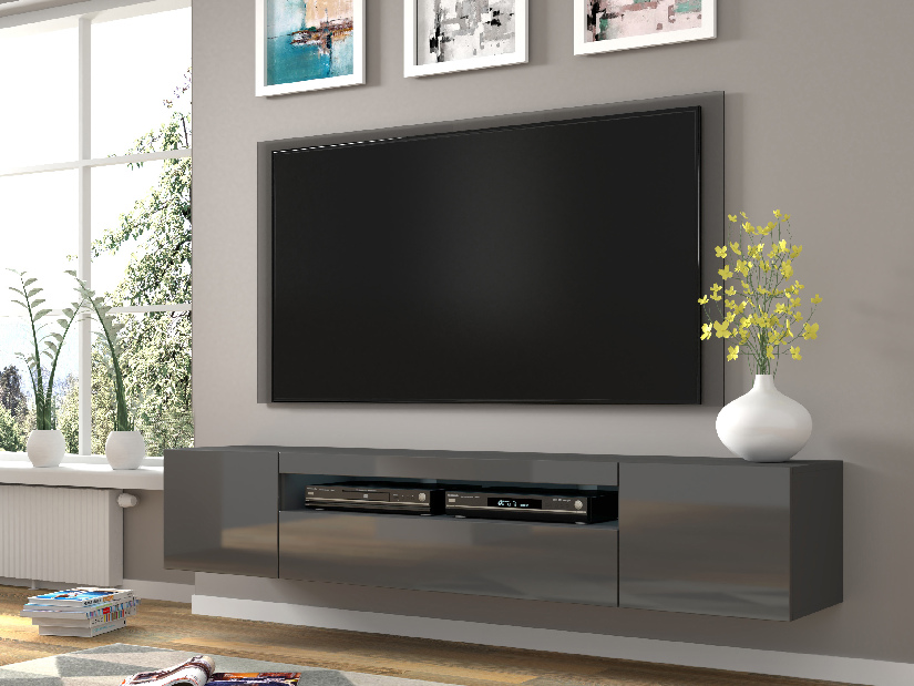 TV stolík/skrinka Aurora 200 (sivý lesk) (LED)