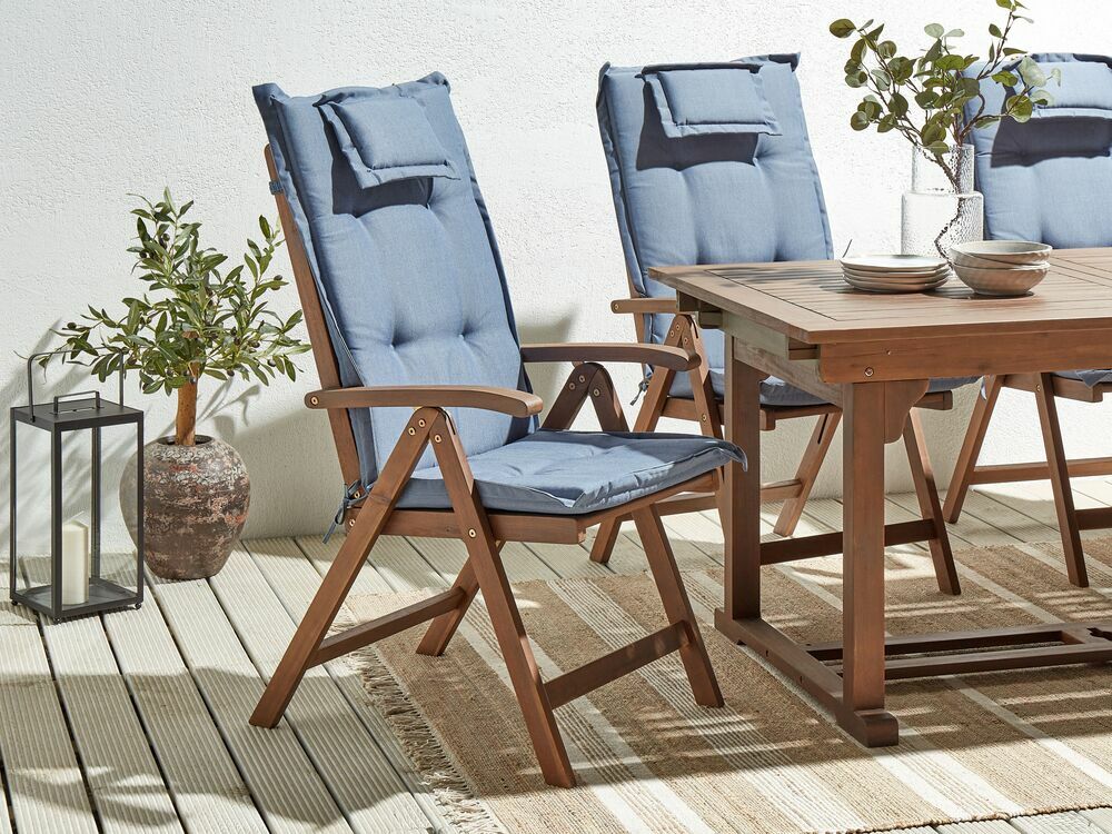 Set 2 ks záhradných stoličiek Amati (tmavé drevo + modrá)