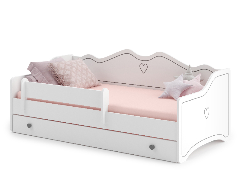 Detská posteľ 160x80 cm Ester I (s roštom a matracom) (biela + sivá + vzor)