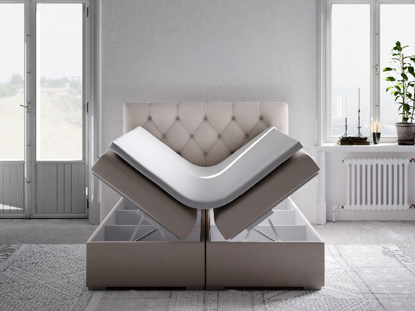 Kontinentálna posteľ 140 cm Ronda (béžová) (s úložným priestorom)