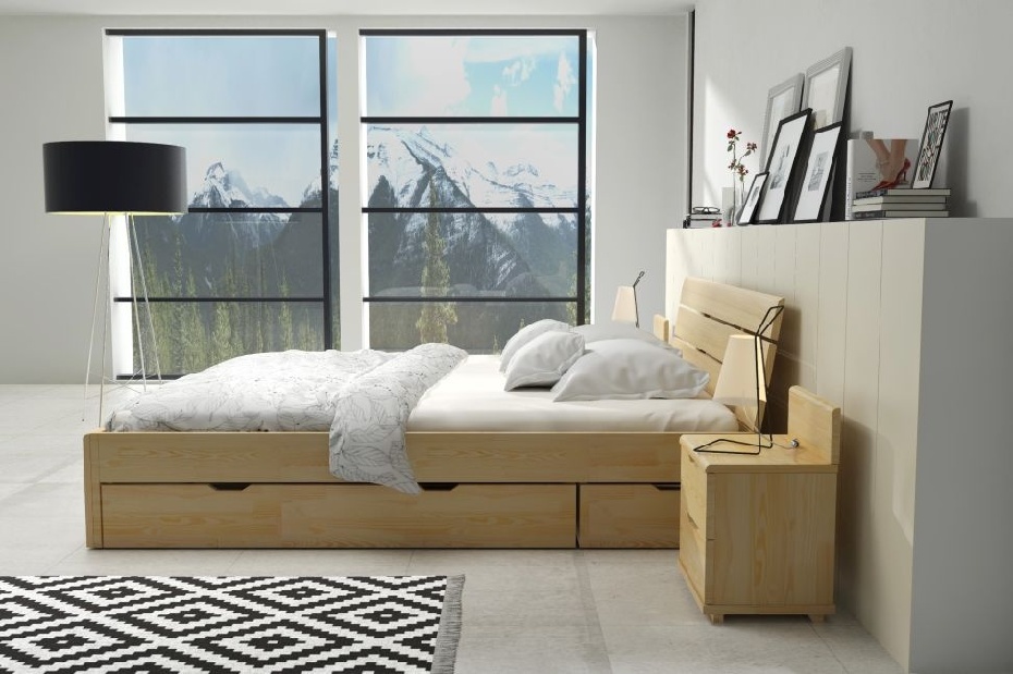 Manželská posteľ 200 cm Naturlig Tosen High Drawers (borovica)