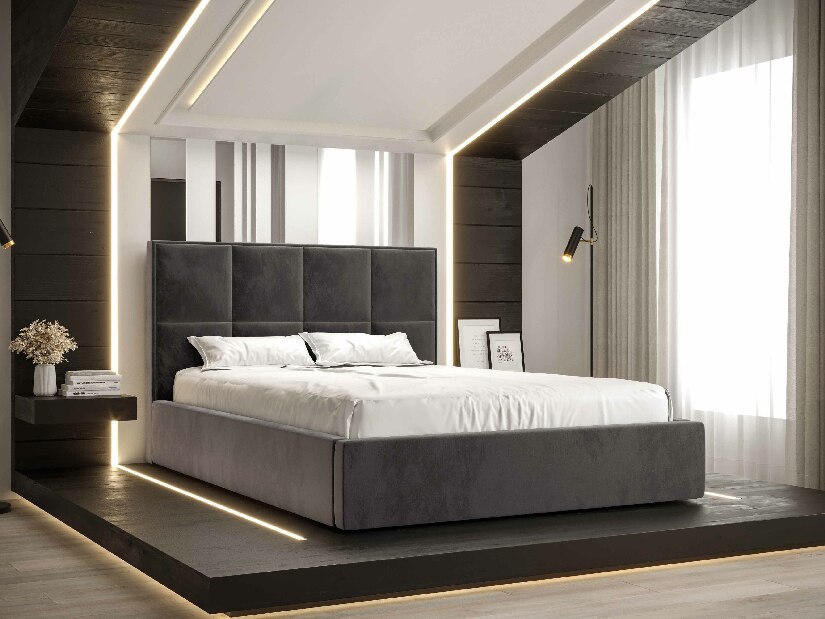 Manželská posteľ 160 cm Gino (tmavosivá) (s roštom a úložným priestorom)