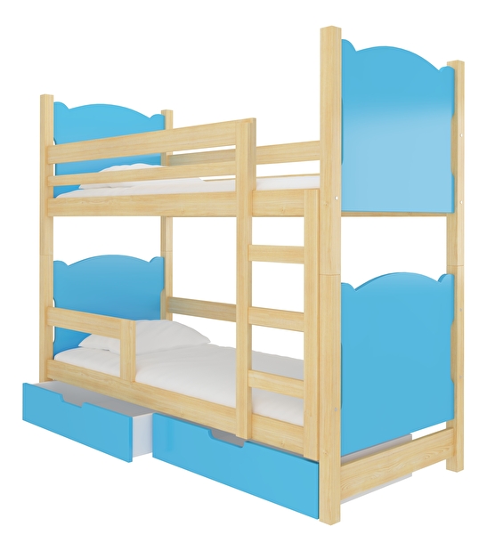 Poschodová detská posteľ 180x75 cm Marryann (s roštom a matracom) (borovica + modrá)