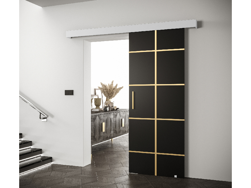 Posuvné dvere 90 cm Sharlene III (čierna matná + biela matná + zlatá)
