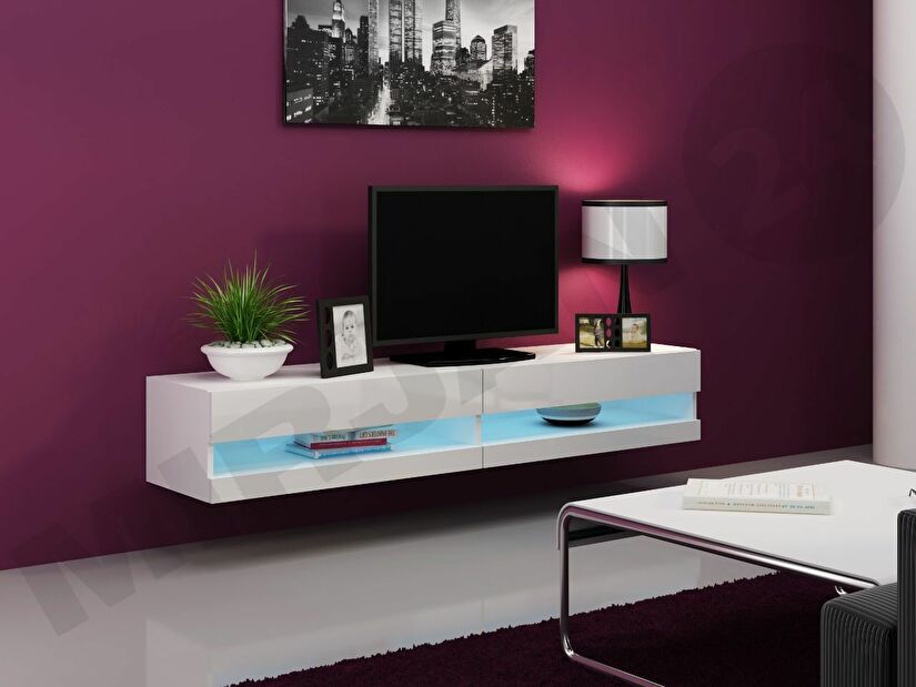 TV stolík Zigo New 180 (biela + biely lesk) (biele LED osvetlenie) *výpredaj