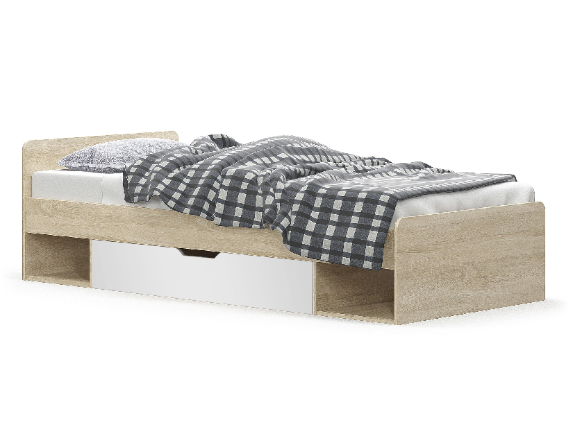 Jednolôžková posteľ 90 cm Terrell (dub sonoma + biela) (bez roštu a matraca)