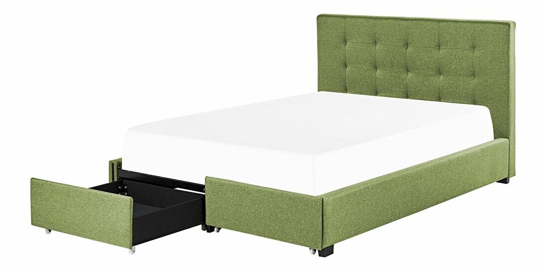 Manželská posteľ 140 cm Rhiannon (zelená) (s roštom a úložným priestorom)
