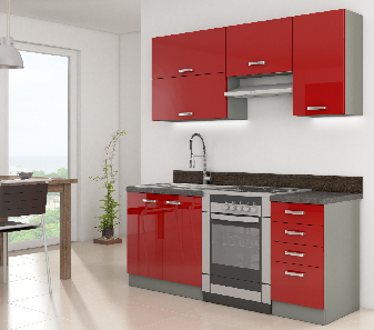 Kuchyňa Roslyn 180 cm (sivá + červená)
