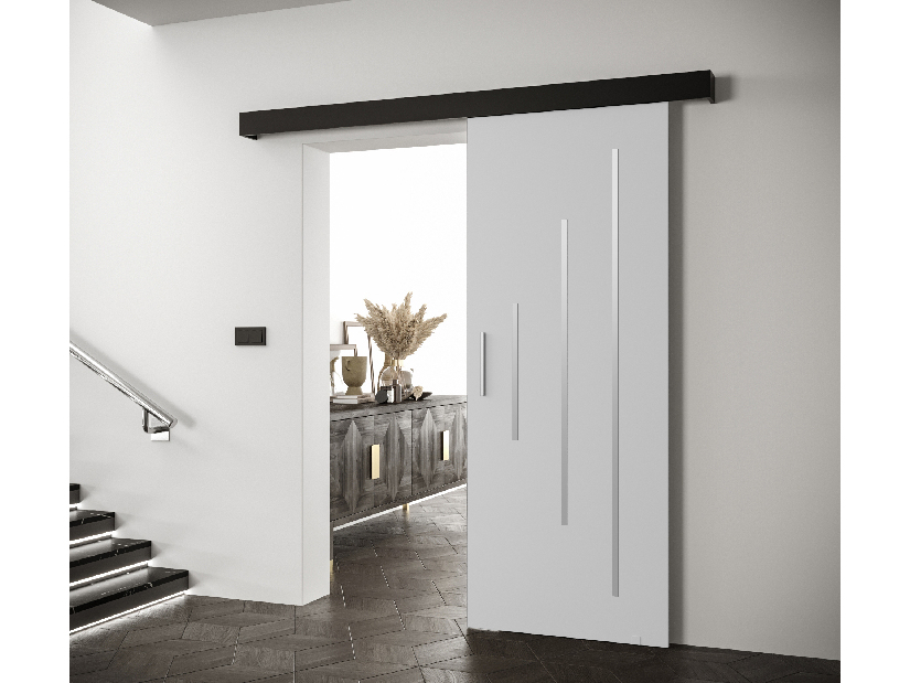 Posuvné dvere 90 cm Sharlene Y (biela matná + čierna matná + strieborná)