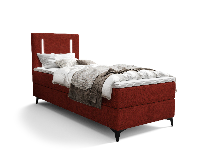 Jednolôžková posteľ 90 cm Ortega Comfort (červená) (s roštom a matracom, s úl. priestorom) (s LED osvetlením)