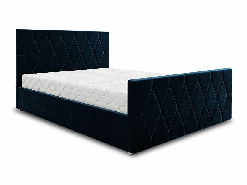 Manželská posteľ 140 cm Alex (tmavomodrá) (s roštom a úložným priestorom)