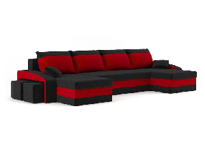 Rohová sedačka Shalini (čierna + červená) (s taburetkou) (L)