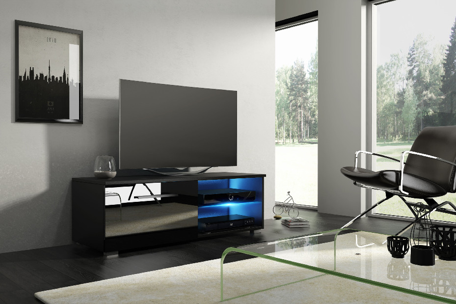 TV stolík/skrinka Mona 100 (čierna matná + čierny lesk)