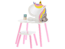 Detský toaletný stolík s taburetkou Lillyann (biela + ružová)