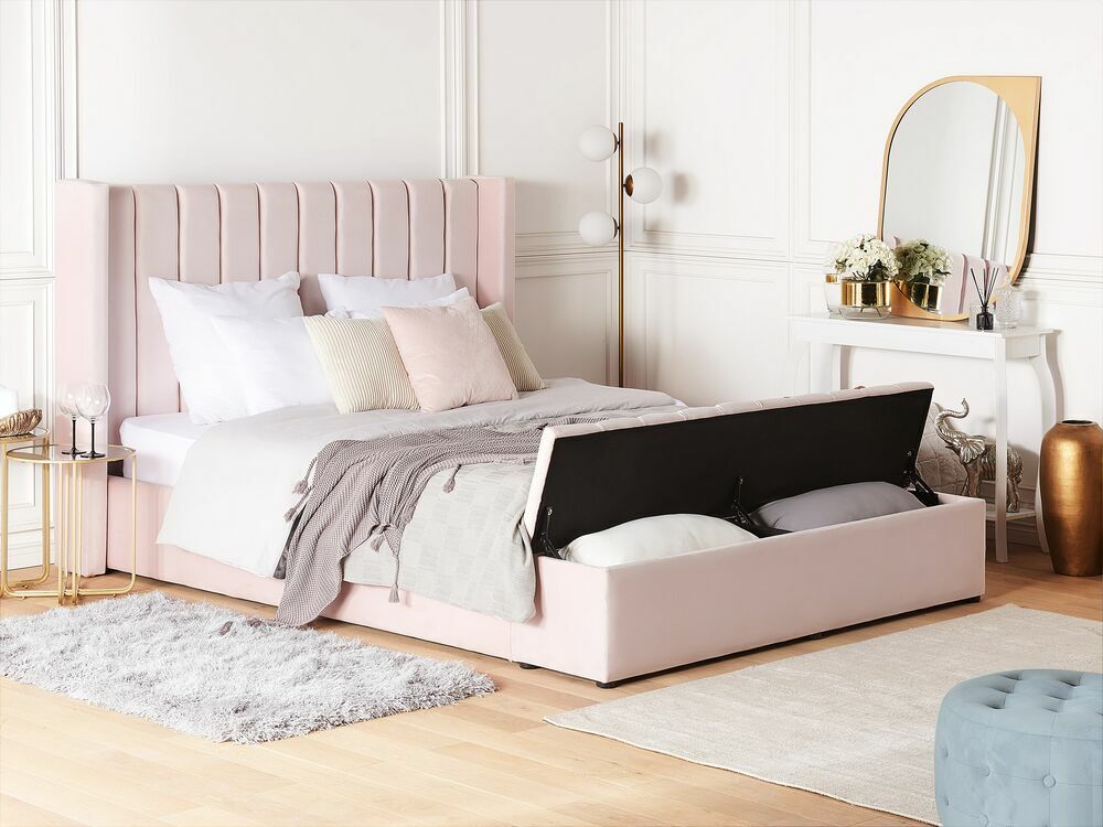Manželská posteľ 180 cm NAIROBI (textil) (svetloružová) (s roštom)