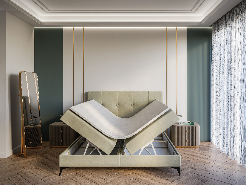 Kontinentálna posteľ 120 cm Roseann (svetlobéžová) (s matracom a úl. priestorom)