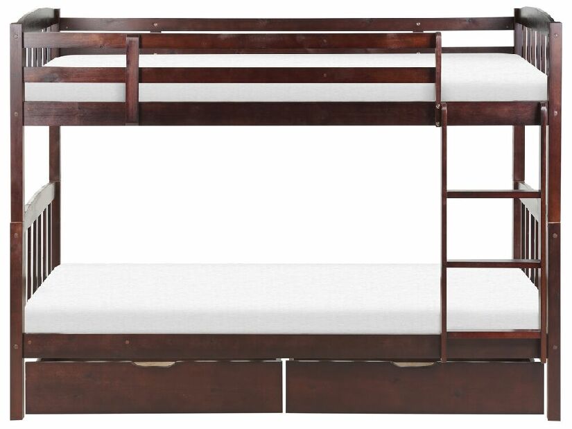 Poschodová posteľ 90 cm Rigel (tmavé drevo) (s roštom a úložným priestorom)