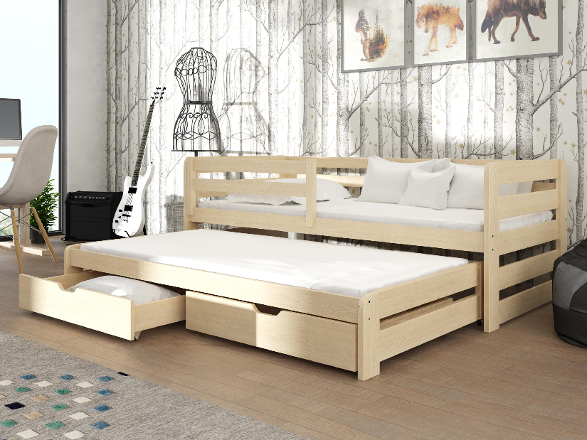 Detská posteľ 90 x 190 cm SIMO (s roštom a úl. priestorom) (borovica)