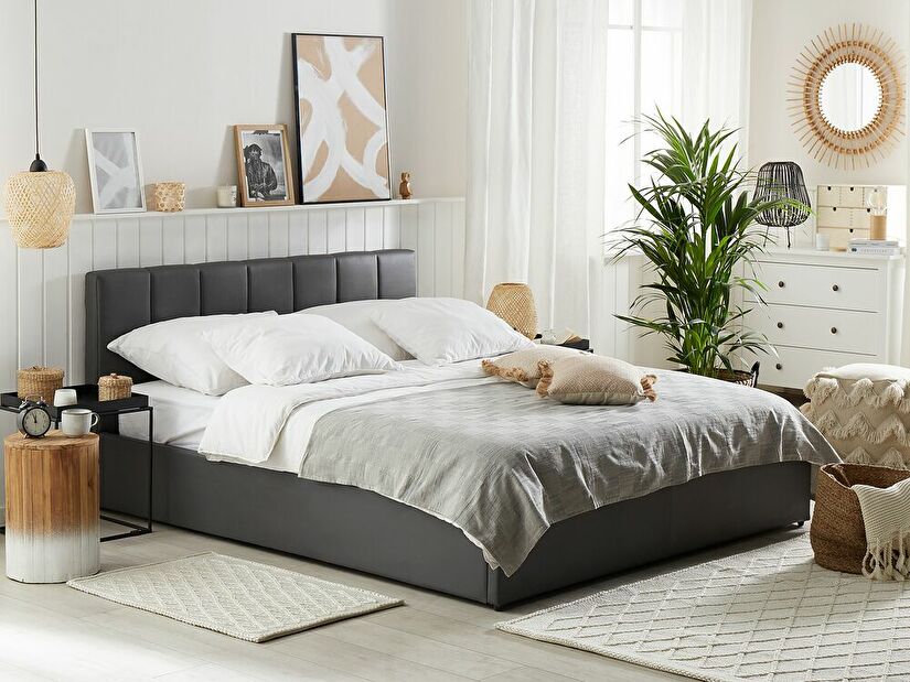 Manželská posteľ 180 cm DARGAN (sivá) (umelá koža) (s roštom a úl. priestorom) *výpredaj