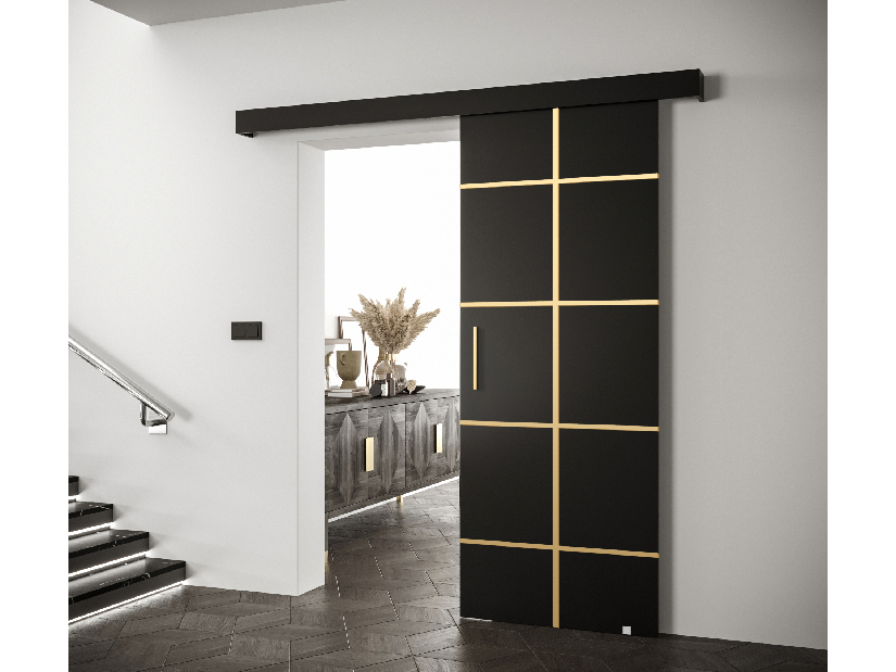Posuvné dvere 90 cm Sharlene III (čierna matná + čierna matná + zlatá)