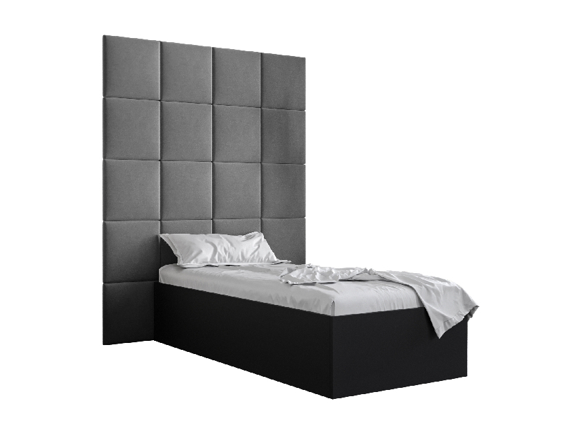 Jednolôžková posteľ s čalúneným čelom 90 cm Brittany 3 (čierna matná + sivá) (s roštom)