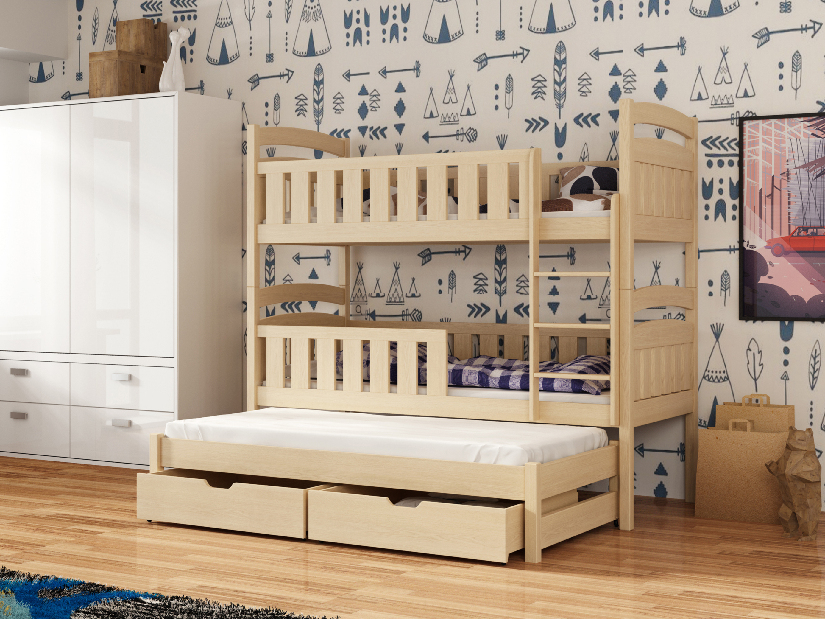 Detská posteľ 90 x 200 cm ANNETT (s roštom a úl. priestorom) (borovica) *výpredaj