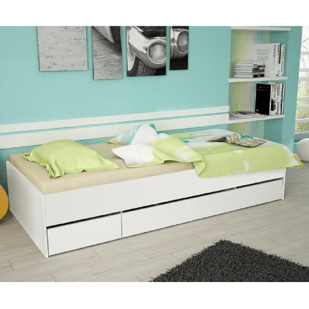 Jednolôžková posteľ 90 cm Matari (biela + biela)