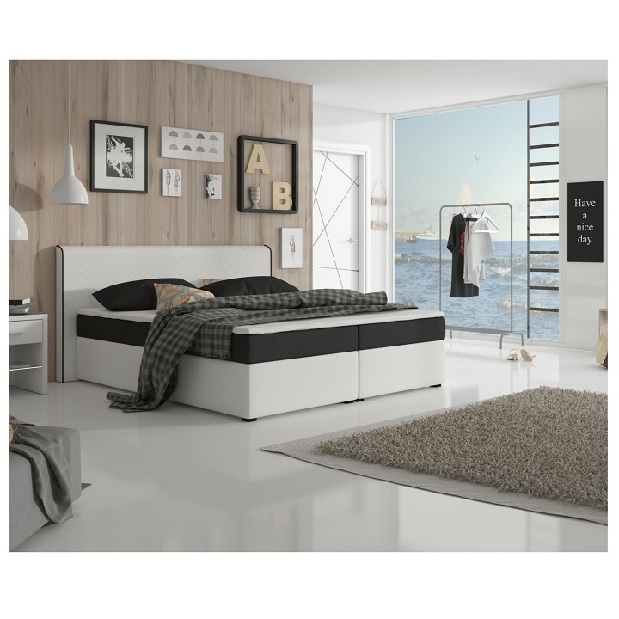Manželská posteľ Boxspring 180 cm Namakyra komfort (biela + čierna) (s matracom a roštom)