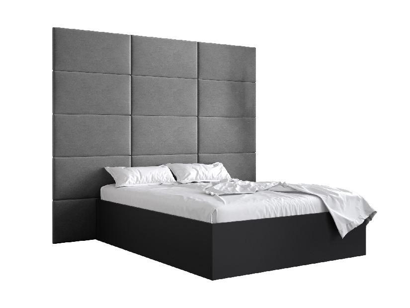 Manželská posteľ s čalúneným čelom 160 cm Brittany 1 (čierna matná + sivá) (s roštom)