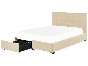 Manželská posteľ 160 cm Rhiannon (béžová) (s roštom a úložným priestorom)