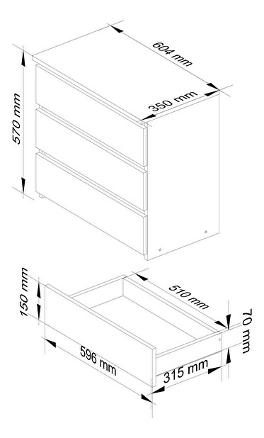Nočný stolík Caelum (biela + grafit lesk)