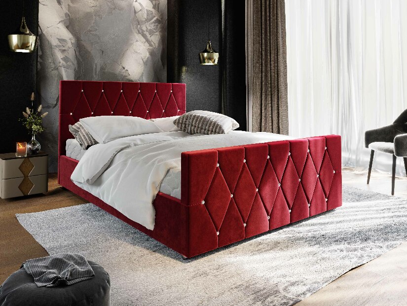 Manželská posteľ 160 cm Illa (bordová) (s roštom a úložným priestorom)