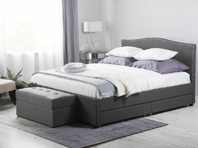 Manželská posteľ 180 cm MONTHY (s roštom a úl. priestorom) (sivá)