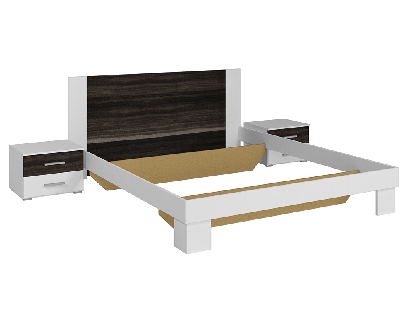 Manželská posteľ 180 cm Verwood Typ 82 (s nočnými stolíkmi) (orech čierny + biela)