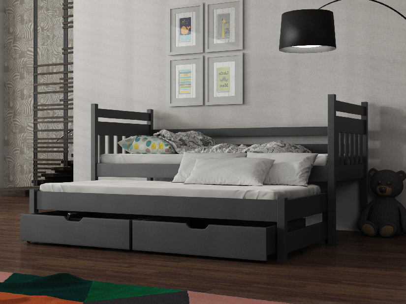 Detská posteľ 90 x 190 cm DANNY (s roštom a úl. priestorom) (grafit)