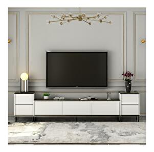 TV stolík/skrinka Iris (biela + čierna + zlatá)