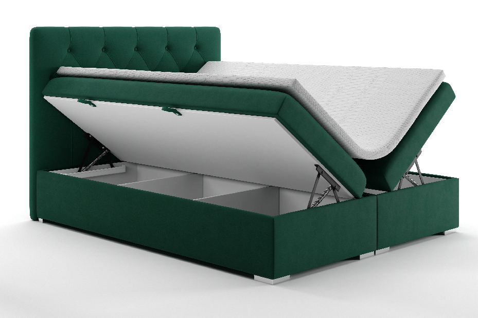 Manželská posteľ Boxspring 160 cm Ronda (s úložným priestorom) (zelená) *výpredaj