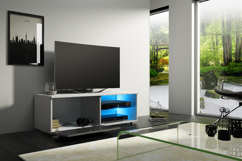 TV stolík/skrinka Mona 100 (biela matná + biely lesk)