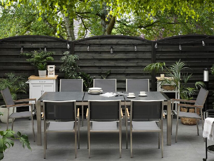 Záhradná jedálenská sada Grosso (sivá + grafit) (šedé stoličky) (pre 8 osôb) (kameň)