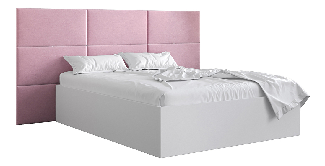 Manželská posteľ s čalúneným čelom 160 cm Brittany 2 (biela matná + ružová) (s roštom)