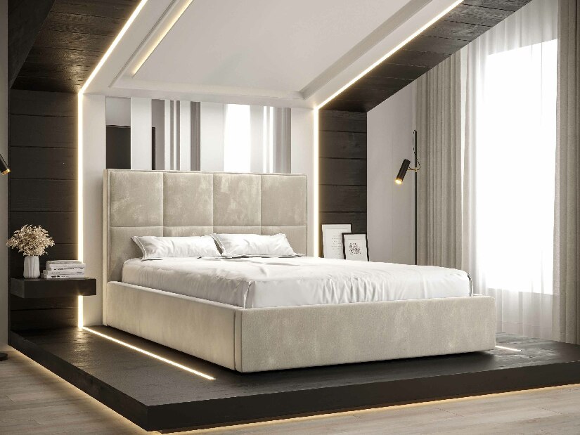 Manželská posteľ 160 cm Gino (béžová) (s roštom a úložným priestorom)